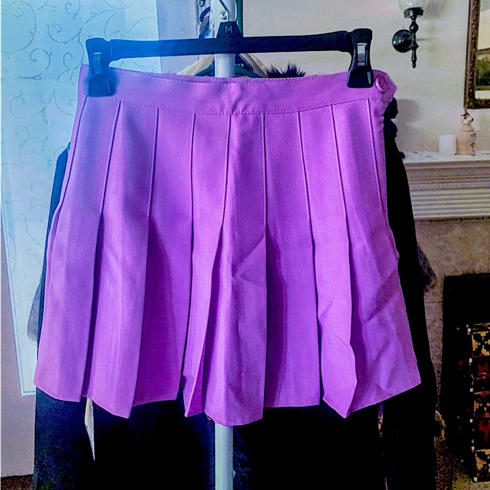 High Waist Pleated Pastel Lilac Mini Skirt